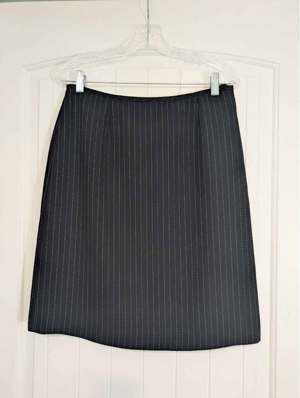 Le Suit Petite Pinstripe Black Pencil Skirt 10P